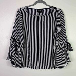 W5 Black and White Flutter Sleeve Blouse with Tie sleeves